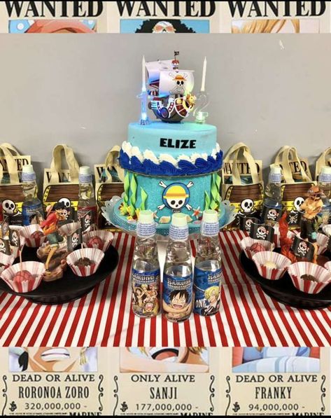 Elize’s 12th One Piece Anime Birthday | CatchMyParty.com One Piece Anime Birthday, One Piece Birthday Party, One Piece Birthday, One Piece Party, One Piece Birthdays, One Piece Theme, Anime Birthday, Ocean Theme Birthday, Anime Cake