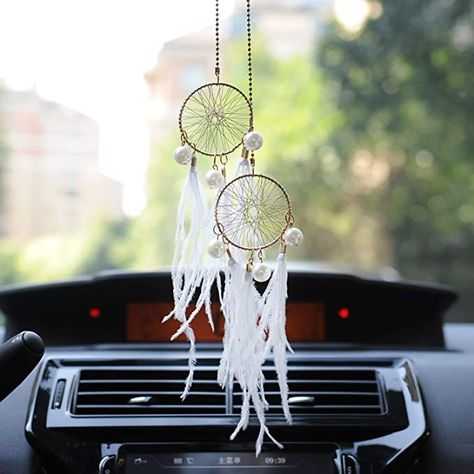 Double Dreamcatcher, Dream Catcher For Car, Turquoise Dream Catcher, Crystal Car Charms, Car Hanging Accessories, Amazonite Bead Bracelet, Handmade Dream Catcher, Beautiful Feathers, Small Dream Catcher