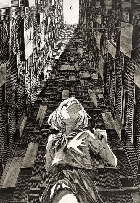 "Hurry up!" by @ibsukionsen Whyt Manga, Perspective Sketch, Bd Art, Storyboard Illustration, Perspective Drawing Architecture, Perspective Drawing Lessons, 흑백 그림, Perspective Art, The Mundane