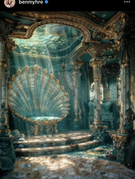 Fantasy Castle Interior, Underwater Castle, Gold Mermaid Tail, Magic Land, Mermaid Aesthetic, Mermaid Dreams, Magic Aesthetic, Fantasy House, Fantasy Castle