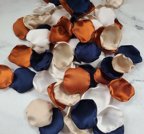 Navy Blue Terracotta Wedding Decor, Rose Petals, Boho Wedding Aisle Decor, Rustic Flower Girl Petals, Beige Ivory Bridal Shower Country Barn - Etsy Western Wedding Fall Colors, Royal Blue Fall Wedding Colors, Fall Colors Party Decorations, Navy Thanksgiving Decor, Rustic And Navy Blue Wedding, Navy Autumn Wedding, Weddings With Blue Color Schemes, Wedding Colors With Royal Blue, Terracotta And Blue Wedding Party