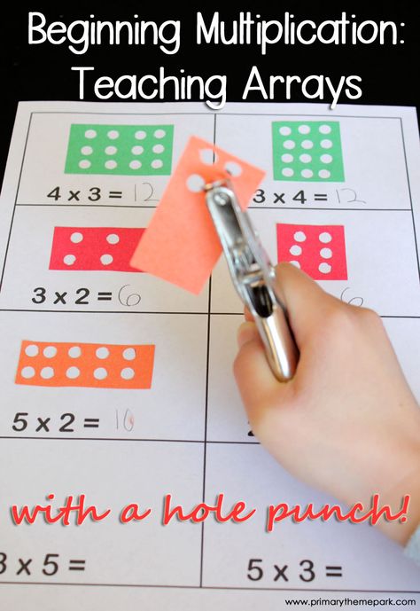 Here's a terrific idea for using a hole punch to create arrays for teaching multiplication. Kid Worksheets, Multiplication Arrays, Tutoring Ideas, Math Night, Learning Multiplication, Lesson Activities, Math Board, Number Talks, Teaching Multiplication