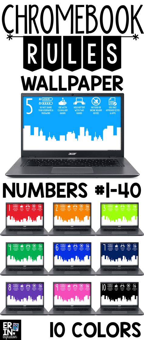 Google Chromebook Wallpaper with rules displayed. Hold students accountable for Google Chromebook rules every time they sign in to their Google Chromebook. Organize 1:1 student Chromebooks or Chromebooks in a shared cart with coordinating numbered background images - numbers #1-40 included. Direction sheets for students to follow to upload and set the images independently! Use that valuable Chromebook background space with these Chromebook wallpapers specially designed for the classroom. Chrome Books, Chromebook Wallpaper, Ipad Backgrounds, Techie Teacher, Background Space, Teacher Tech, Teaching Technology, Instructional Technology, School Technology