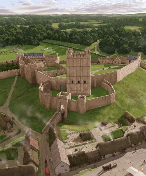 Richmond Castle in about 1400 with Conan’s 12th Century keep in the foreground by Peter Urmston Richmond Castle, British Castles, Chateau Medieval, English Castles, Castle Mansion, Ancient Buildings, Castle Ruins, Chateau France, Castle House