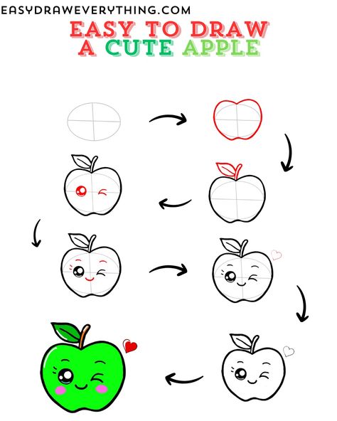 Cute apple Apple Drawing Simple, Apple Doodle, Drawing Thoughts, Simple Things To Draw, Things To Draw For Beginners, Apple Drawing, Drawing Tut, Draw Food, Teacher Vibes