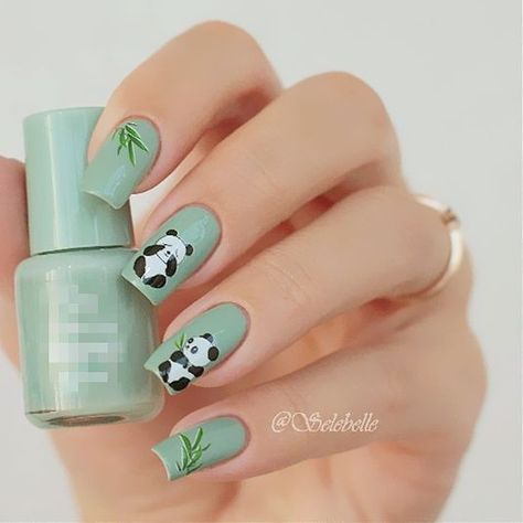 Panda Nail Art, Animal Nail Designs, Summer Nails Art, Tape Nail Art, Nails Art Ideas, Animal Nail Art, Bears Nails, Nail Art Designs Diy, Pretty Nail Art Designs