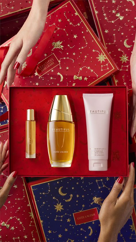 The fragrance of a thousand flowers. A rich blend of Rose, Lily, Tuberose and Orange Flower. Brightened with citrus, warmed by woods. Beautiful by Estée Lauder. Estee Lauder Gift Set, Estee Lauder Beautiful, Estee Lauder Gift, Cosmetic Sets, Rose Lily, Beautiful Perfume, Fragrance Set, Beauty Images, Estée Lauder