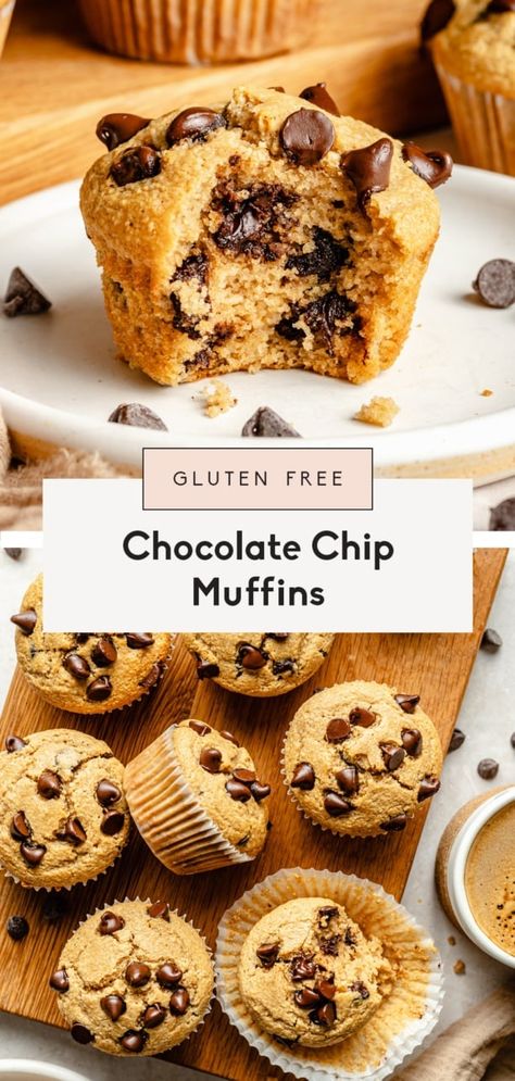 The best gluten free chocolate chip muffins that are oh-so fluffy and made without banana and with a mix of nutrient-dense almond flour and oat flour. These healthy chocolate chip muffins are easy to make right in one bowl and make the perfect breakfast or snack. Freezer-friendly, too! Gluten Free Chocolate Chip Muffins, Oat Flour Muffins, Vegan Chocolate Chip Muffins, Healthy Chocolate Chip Muffins, Chocolate Chip Muffin, Gluten Free Banana Muffins, Healthy Muffin, Almond Flour Muffins, Single Serve Desserts