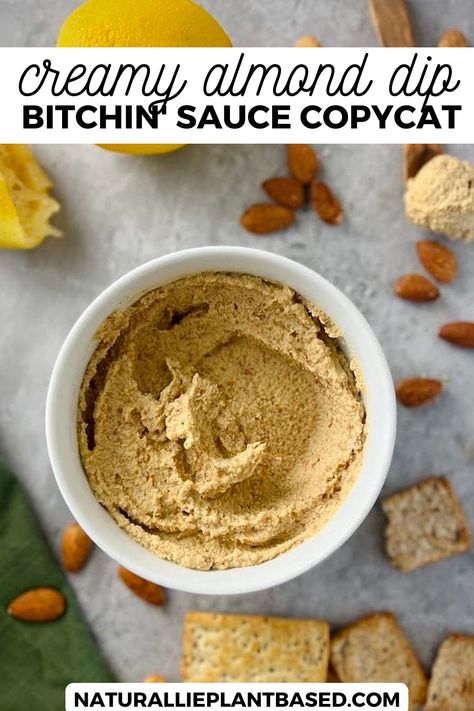 You can make your own bitchin' sauce recipe right at home. This creamy almond dip is a healthy, easy dip made with almonds, lemon and garlic and is perfect for a snack or appetizer. Almond Dip Recipe, Bitchin Sauce, Metabolic Eating, Almond Dip, Spicy Dip, Easy Dip, Vegetable Dip, Garlic Dip, Easy Dips