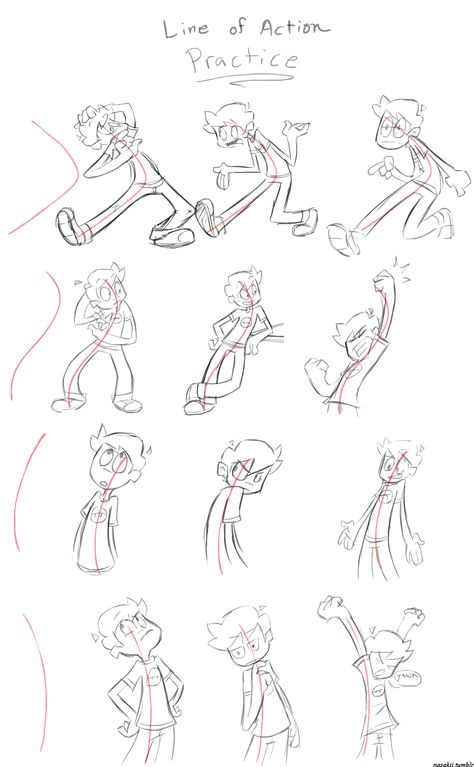 How To Draw Line Of Action, Line Of Action Drawing Cartoon, Line Of Action Poses Character Design, Line Of Action Reference, Action Lines Drawing, Lines Of Action, Cartoon Action Poses, Line Of Action Pose Reference, Animation Practice Learning