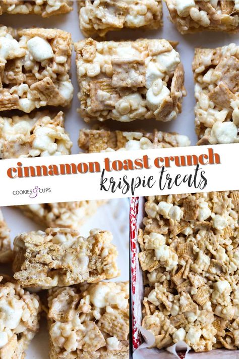 Cinnamon Toast Crunch Treats, Cinnamon Toast Crunch Bars, Marshmallow Treats Recipe, Marshmallow Squares, Homemade Rice Krispies Treats, Bake Sweets, Snap Crackle Pop, Crunch Bars, Blondies Brownies