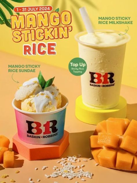 Baskin Robbins Mango Sticky Rice Ice Cream: Indulge in Tropical Paradise from 1-31 July 2024 Rice Ice Cream, Unique Ice Cream Flavors, Sundae Toppings, Tropical Desserts, Mango Sticky Rice, Baskin Robbins, Sticky Rice, Ice Cream Flavors, New Flavour