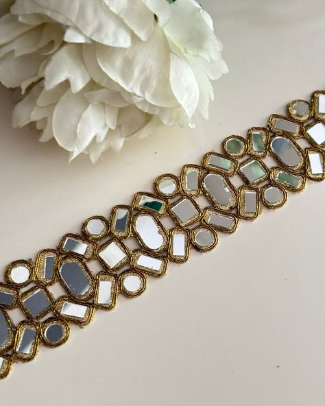 Sparkle with our stunning mirror work laces! #MirrorWorkMagic #GlamLaces #CraftElegance #LaceDesign #fashiontrends Mirror Work, Lace Design, Sparkle, Saree, India, Mirror, Lace, Gold, On Instagram