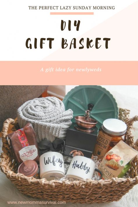 A Cozy Morning Gift Basket- A Perfect Gift For Newlyweds | My Mountain Wild Morning Gift Basket, Diy Gift Basket, Perfect Gift Basket, Housewarming Gift Baskets, Flame Candle, Cozy Morning, Gift For Newlyweds, Halloween Cans, Black Flame