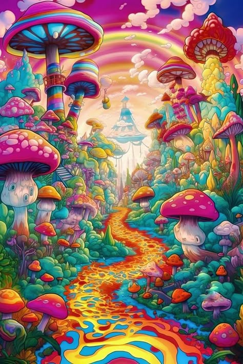 Canvas Without Frame, Paint By Number For Adults, Trippy Pictures, Trippy Iphone Wallpaper, Mushroom Paint, Mushroom Wallpaper, Trippy Designs, Trippy Visuals, Psychadelic Art