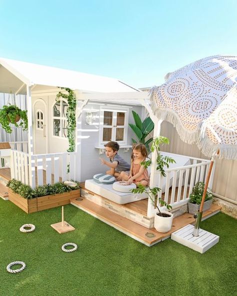 A L I C I A (@hudson_and_harlow) • Instagram photos and videos Playhouse Interior Ideas, Outdoor Nook, Cubby House Ideas, Kids Cubby Houses, Play Sofa, Kids Cubbies, Play Couch, Play Area Backyard, Backyard Kids Play Area