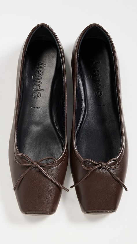 AEYDE Gabriella Ballet Flats | Shopbop Ballet Shoes Flats, Pointy Ballet Flats, Ballerina Shoes Aesthetic, Ballet Flats Aesthetic, Flattered Shoes, Outfits With Flats, Elegant Flat Shoes, Brown Flat Shoes, Shoes For Fall