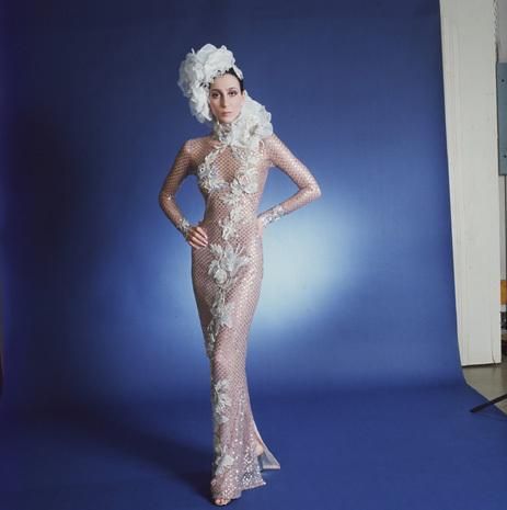 A 1972 portrait of Cher for the CBS variety series, "The Sonny and Cher Comedy Hour." Cher Bob Mackie, Sonny And Cher Show, Cher Dress, Cher Show, Cher Outfits, Cher Photos, Donatella Versace, Cutout Bodysuit, Bob Mackie