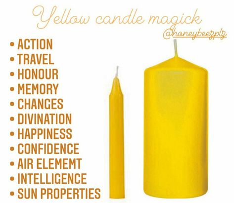 Candle Color Meanings Magic, Witchcraft Candle Magic, Candle Meanings, Candle Magik, Candle Color Meanings, Candle Magic Spells, Witchcraft Candles, Witchcraft Spells For Beginners, Yellow Candles