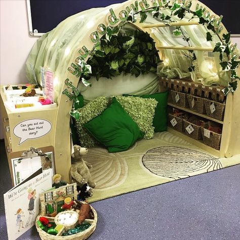 This little reading nook is amazing! Reading Corner Classroom, Classroom Preschool, Indoor Play Area, Reading Display, Eyfs Classroom, Boho Classroom, Preschool Rooms, Corner Ideas, Corner Display