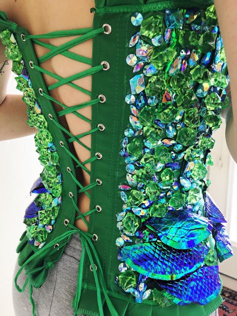 Dark Mermaid Costume, Rhinestone Corset, Mermaid Corset, Mermaid Costume Diy, Mermaid Costumes, Mermaid Cosplay, Pvc Skirt, Mermaid Top, Mermaid Costume