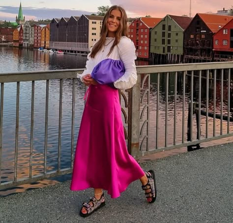 Hot Pink Slip Skirt Outfit, Hot Pink Silk Skirt Outfit, Magenta Skirt Outfit, Fuchsia Skirt Outfit, Pink Slip Skirt Outfit, Pink Silk Skirt Outfit, Pink Satin Skirt Outfit, Silk Maxi Skirt Outfit, Satin Skirt Outfit Classy