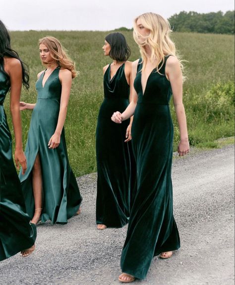 Emerald Bridesmaids, Modern Bridesmaids, Real Bridesmaids, Blue And Blush Wedding, Fall Wedding Bridesmaids, Jenny Yoo Collection, Jenny Yoo Bridesmaid, Modern Bridesmaid, Green Formal Dresses