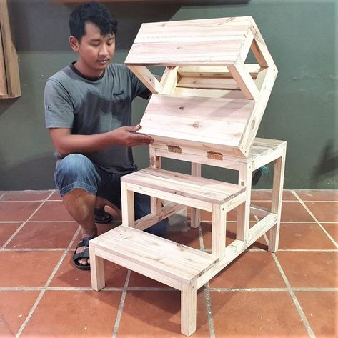 DIY Woodworking Project By Transform A Table to Amazing Ladder | woodworking, ladder | DIY Woodworking Project By Transform A Table to Amazing Ladder | By Woodworking Tools TV Wood Ladder Diy, Wood Step Ladder, Repurposed Ladders, Ladder Diy, Ladder Stands, Wooden Creations, Diy Ladder, Wood Steps, Step Ladder