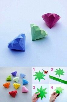 Chaos Emerald tutorial :) Origami Diamond, Origami Shapes, Paper Diamond, Paper Flowers Craft, Origami Crafts Diy, Diy Origami, Origami Flowers, Paper Crafts Origami, Paper Crafts Diy Tutorials