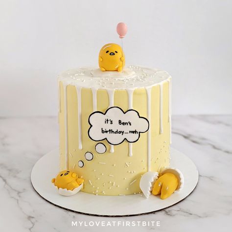 cute milk tea buttercream cake with fondant gudetama figurines! @myloveatfirstbite Gudetama Figurines, Gudetama Cake, Milk Tea Cake, Belle Birthday Cake, Doodle Cake, Treats Birthday, Cake Inside, Cute Milk, 10 Birthday Cake