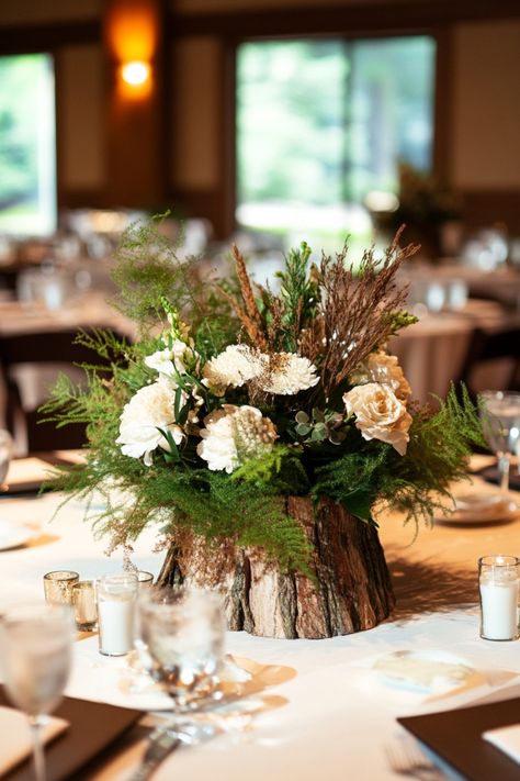 These 50+ forest wedding centerpieces offer a mix of rustic and modern styles. Picture wood slices topped with greenery, vintage candle holders, and wildflowers for a fresh, natural look. Find your perfect centerpiece now! #rusticstyle #weddingessentials #forestdecor Forest Wedding Centerpieces, Wood Slices For Centerpieces, Dreamy Forest Wedding, Forest Weddings, Dreamy Forest, Rustic Tableware, Centerpiece Craft, Rustic Wooden Box, Forest Theme Wedding