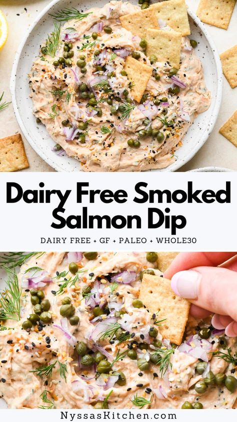 Dairy Free Dip Recipes, Salmon Dip Recipes, Smoked Fish Dip, Fancy Appetizer Recipes, Dairy Free Dips, Dairy Free Appetizers, Salmon Appetizer, Salmon Dip, Smoked Salmon Dip