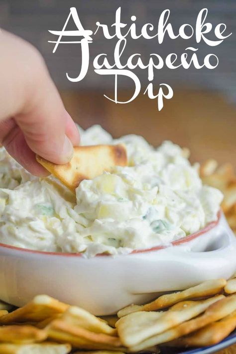 Creamy Artichoke Jalapeño Dip Recipe- Life's Ambrosia Jalepeno Dip Recipes, Jalapeno Artichoke Dip, Recipe Artichoke, Artichoke Jalapeno Dip, Jalapeno Dip Recipes, Jalapeno Appetizer, Football Apps, Jalapeño Dip, Dip Dip