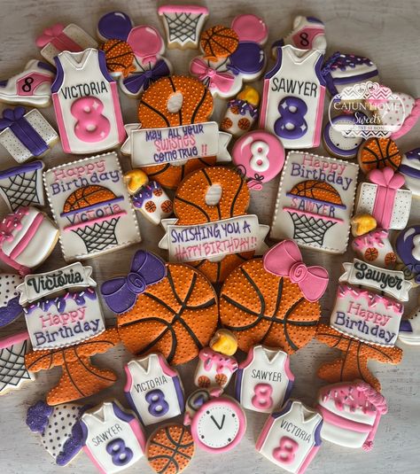 Girls Basketball Birthday Girly Basketball Cake, Girls Basketball Party Ideas, Girls Basketball Birthday Party, Girls Sports Birthday Party, Ball Theme Birthday, 13th Birthday Party Ideas For Girls, Basketball Birthday Cake, Basketball Themed Birthday Party