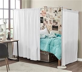 Dorm Privacy, Dorm Room Privacy, Privacy Divider, Dorm Layout, Dorm Necessities, College Goals, Small Dorm, Dorm Stuff, College Bedding