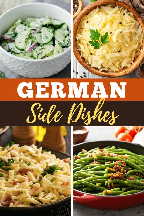 Bring the taste of Germany into your kitchen with these 20 delicious German side dishes! From potato pancakes to sauerkraut, these sides will turn dinner into your very own Oktoberfest! German Cuisine Recipes, German Recipes Dinner, German Side Dishes, Best German Food, Easy German Recipes, German Christmas Food, Traditional German Food, German Food Authentic, German Sausage