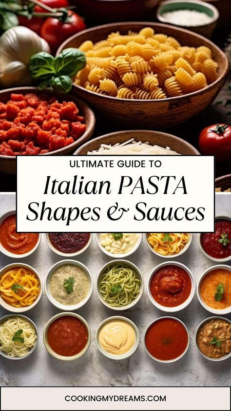 Learn about some of the most popular Italian pasta shapes, including their unique characteristics and the best sauces to pair them with. From classic spaghetti with tomato sauce to creamy fettuccine alfredo, this guide will provide all the information needed to create delicious and authentic Italian pasta dishes at home or while dining out. Pasta Shapes And Sauces, Which Pasta With Which Sauce, Authentic Italian Fettuccine Alfredo, Pasta And Sauce Pairings, Homemade Pasta And Sauce Recipe, Best Sauce For Homemade Pasta, Different Kinds Of Pasta Sauces, Homemade Italian Pasta Recipes, Authentic Italian Pasta Sauce Recipes