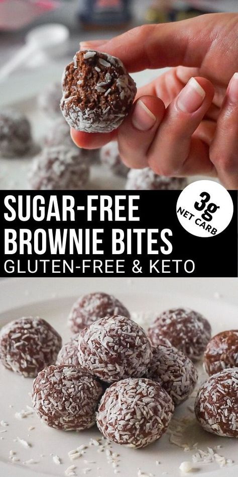 These sugar-free brownie bites are simple, no-bake treats that will make your life a little bit sweeter. It’s a keto and gluten-free dessert that is perfect to enjoy with a cup of coffee. Keto Brownie Bites, Keto Balls, Fodmap Foods, Sugar Free Brownies, Healthy Hacks, Desserts Keto, Sugar Free Sweets, Rum Balls, Keto Candy