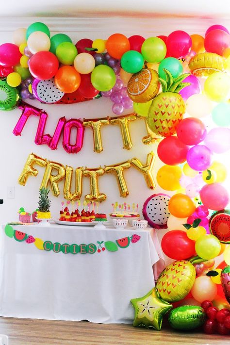 Tutti Frutti Birthday Party Outfit, 2 Year Party Ideas, Summer Two Year Old Birthday, Two Tii Fruit Birthday Theme, Tuti Fruiti Birthday Party, Two Year Old Bday Themes, Two-ty Fruity Birthday Party, Two Ti Fruiti Birthday, Birthday Themes For Girls 2nd