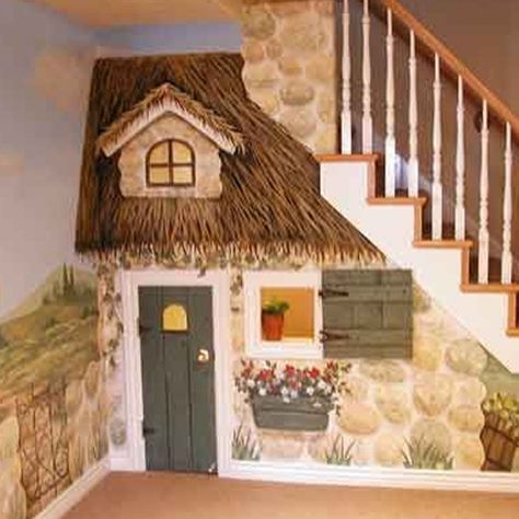 Playrooms under the stairs: How to create a dream play room with spare space Under Stairs Playhouse, Under Stairs Playroom, Playhouse Interior, Basement Stairs Ideas, تحت الدرج, Childrens Playhouse, Indoor Playhouse, Interior Murals, Basement Playroom