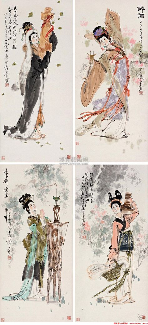 The Four Beauties or Four Great Beauties are four ancient Chinese women, renowned for their beauty. The scarcity of historical records concerning them meant that much of what is known of them today has been greatly embellished by legend. They gained their reputation from the influence they exercised over kings and emperors and, consequently, the way their actions impacted Chinese history. Three of the Four Beauties brought kingdoms to their knees and their lives ended in tragedy. Four Beauties Of China, Chinese Art Ancient, Ancient Chinese Illustration, Chinese Historical Art, Chinese Emporer Art, Ancient Chinese Art Painting, Ancient Chinese Painting, Chinese Kingdom, Chinese Ancient