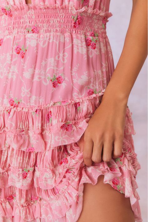 Hemant And Nandita, Bow Print, Cherry Dress, Icon Collection, Dress Home, Pink Mini Dresses, Floral Mini Dress, Chiffon Fabric, Denim Shop