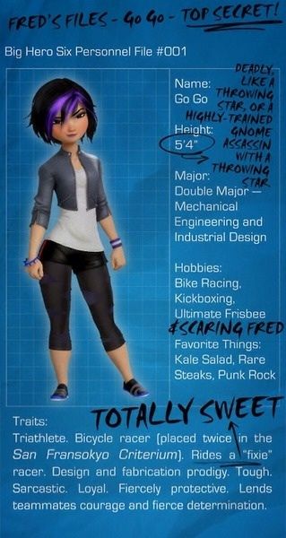 Disney finally made a character that isn't too skinny, princessy and demure. GoGo looks perfect (and normal) Go Go Big Hero 6, Big Hero 6 Gogo Tomago, Gogo Big Hero 6, Fred Big Hero 6, Go Go Tomago, Big Hero 6 Characters, Inexpensive Bridesmaid Dresses, Secret Files, Gogo Tomago