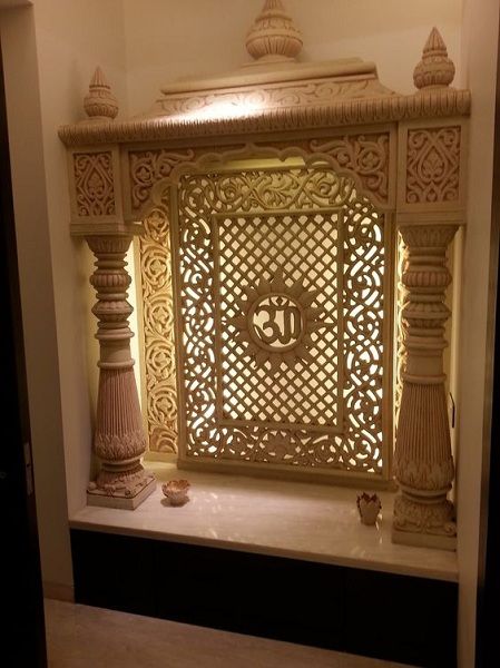 Pooja Shelf Design On The Wall Wall Mandir, Wooden Temple For Home, Mandir Designs, Pooja Door Design, Band Gifts, Bedroom Addition, Bands Rings, Mandir Design, Temple Design For Home