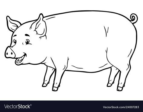 Pig Line Art, Pig Black And White, Pig Images, White Pig, Pig Drawing, Pig Pictures, Line Art Illustration, Funny Pigs, Line Art Vector