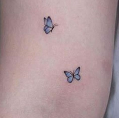 Tiny Blue Butterfly Tattoo, Baby Angel Tattoo, Blue Butterfly Tattoo, Butterfly Hand Tattoo, Blue Morpho Butterfly, Small Pretty Tattoos, Petite Tattoos, Morpho Butterfly, Blue Morpho