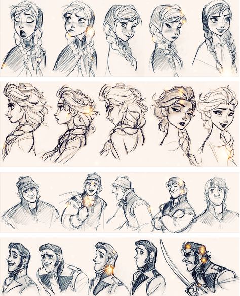 Frozen Characters Designs pt.1 Elsa Character Design, Disney Character Sheet, Frozen Character Design, Frozen Concept Art, Character Design Disney, Disney Art Style, Drawing Face Expressions, Character Design Cartoon, Frozen Characters