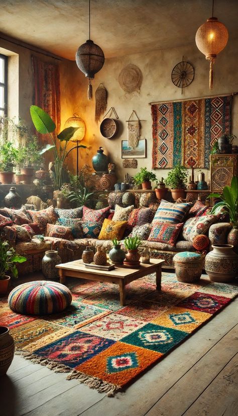 Small Bohemian Living Room, Living Room Hippie, Global Eclectic Decor, Best Eyeglass Frames, Lush Plants, Bohemian Living Room Decor, Artistic Vibe, Bohemian Style Decor, Hippie Living