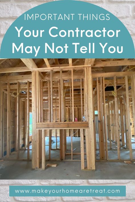 To help ensure that your home improvement projects are successful, here is a list of important things your contractor may not tell you that you need to consider. Steps To Building A House Checklist, New Construction Checklist, Building A House Checklist, Airplane Hanger, House Checklist, Build Your House, Building Remodeling, Home Building Tips, Building Tips