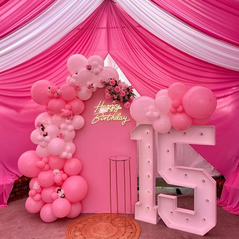 🎈🌸 Pretty in Pink for a Sweet 15!🌸🎈 Check out this adorable balloon decor we created for a fabulous Sweet 15 birthday party!🎀✨ Want to add some magic to your next event? Text me at 914-424-7675 or email eventsydecor@gmail.com to book your dream decor today! 🌟 #BalloonDecor #Sweet15 #PartyDecor #EventPlanning #PinkParty #EventsyDecor #CelebrateInStyle#ballon #decoration #barbie #eventdesign 50 Shades Of Pink Sweet 16, Pretty In Pink Party Theme, Hot Pink Birthday Decorations, 15 Birthday Party, Sweet 15 Birthday, Ballon Decoration, Pink Birthday Decorations, Hot Pink Birthday, Pink Party Theme